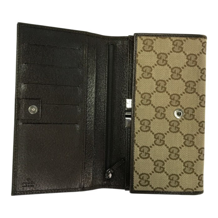GUCCI グッチ GGキャンバス 長財布 レディース 2つ折り がま口 ブラウン 115100 中古 T1