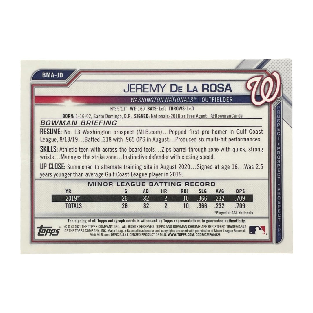 TOPPS MLBカード BOWMAN CHROME JEREMY DE LA ROSA WASHINGTON NATIONALS #BMA-JD 中古 IT2