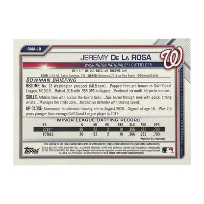 TOPPS MLBカード BOWMAN CHROME JEREMY DE LA ROSA WASHINGTON NATIONALS #BMA-JD 中古 IT2