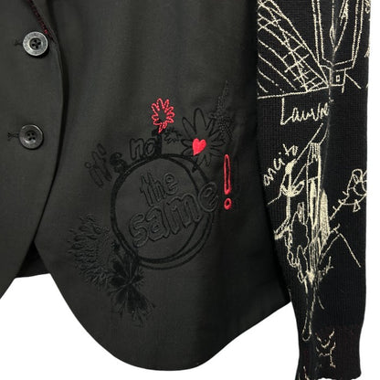 Desigual デシグアル レディース テーラード ジャケット 37E29A6 40 犬 アニマル おしゃれ アウター 秋 冬 ブラック 中古 W４