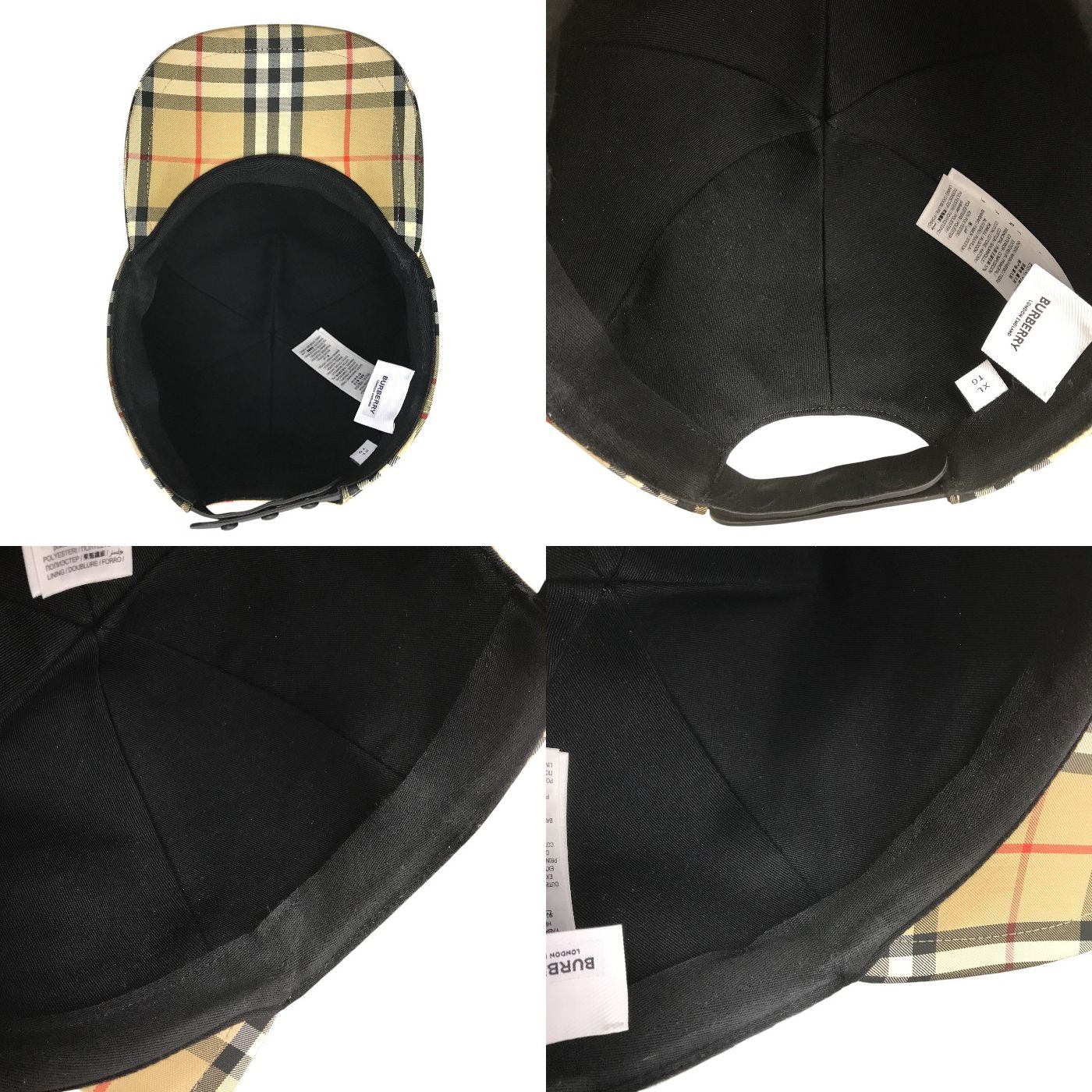 BURBERRY LONDON バーバリー ベースボールキャップ メンズ コットン チェック柄 ロゴパッチ ボタン ベージュ XLサイズ 8026929 中古 T1