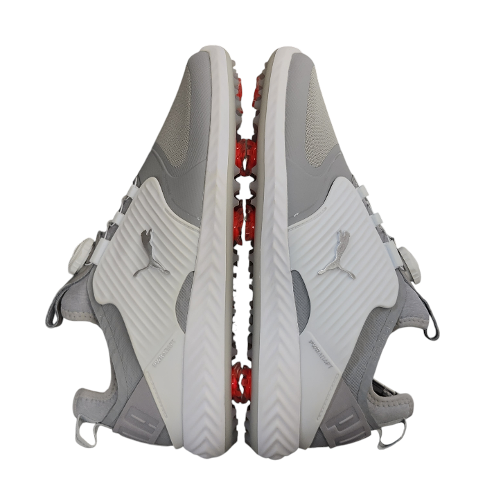 puma プーマ イグナイト パワーアダプト ケージド ディスク ゴルフシューズ メンズ 紐なし ニットメッシュ 撥水 グレー/ホワイト 26.5cm 192236 中古 T1