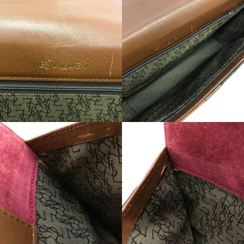 YVES SAINT LAURENT イヴサンローラン ショルダーバッグ ユニセックス スウェード スエード ヴィンテージ 斜め掛け メッセンジャー スタッズ レッド/ブラウン系 中古 T1