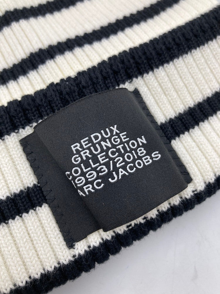 マークジェイコブス REDUX GRUNGE COLLECTION グランジコレクション ストライプ ニット帽 ホワイト×ブラック 中古 D4