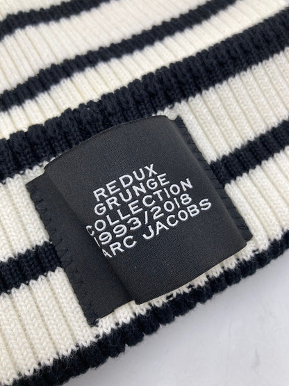 マークジェイコブス REDUX GRUNGE COLLECTION グランジコレクション ストライプ ニット帽 ホワイト×ブラック 中古 D4