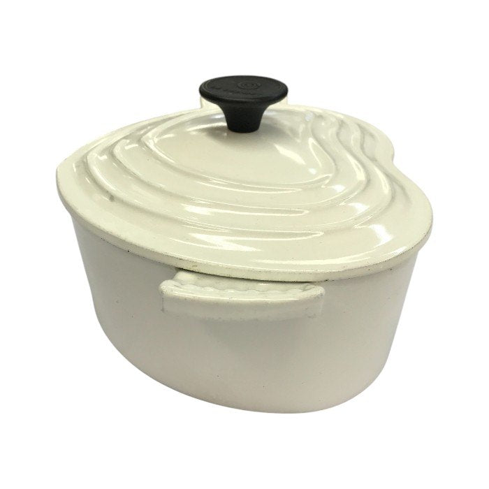 LE CREUSET ル・クルーゼ ココットダムール 両手鍋 2L ハート型 蓋付き 鋳物 ホーロー IH対応 ホワイト 中古 T1