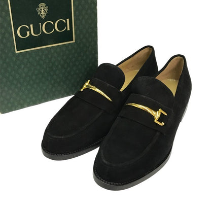 GUCCI グッチ ビットローファー レディース シューズ ヌバック ヴィンテージ ゴールド金具 ブラック 38サイズ 100 0374 中古 T1