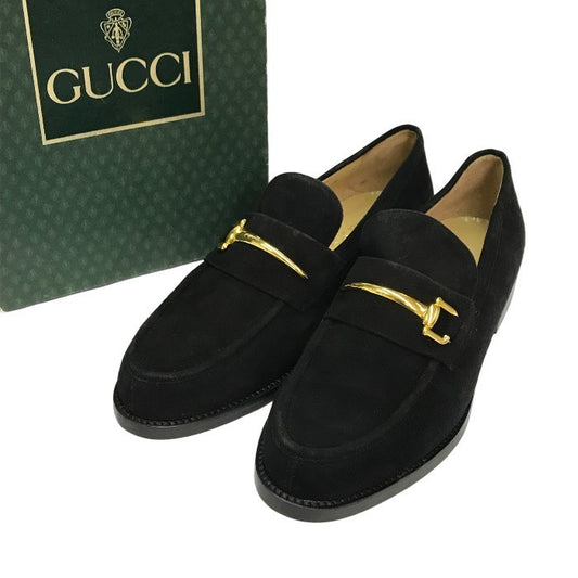 GUCCI グッチ ビットローファー レディース シューズ ヌバック ヴィンテージ ゴールド金具 ブラック 38サイズ 100 0374 中古 T1
