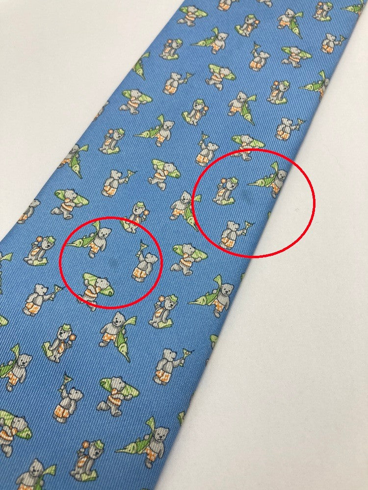 Salvatore Ferragamo サルヴァトーレフェラガモ アニマル くま柄 ネクタイ シルク100％ 中古 D4