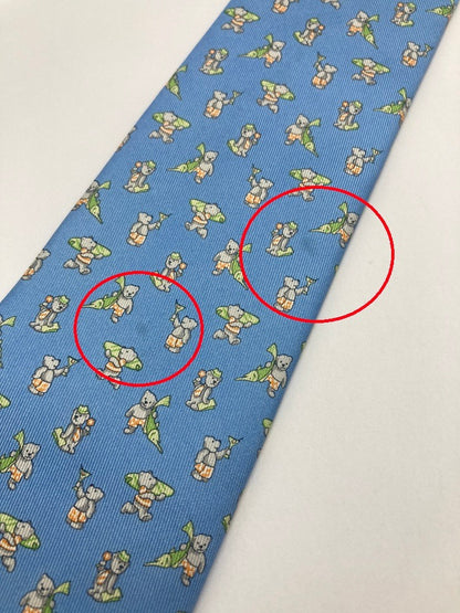 Salvatore Ferragamo サルヴァトーレフェラガモ アニマル くま柄 ネクタイ シルク100％ 中古 D4