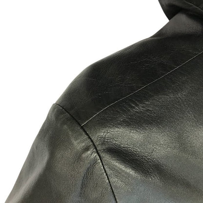 EMPORIO ARMANI エンポリオアルマーニ レザージャケット メンズ ラムレザー フルジップ フード 異素材 切り替え ブラック 48サイズ P1R10P P1P17 中古 T1