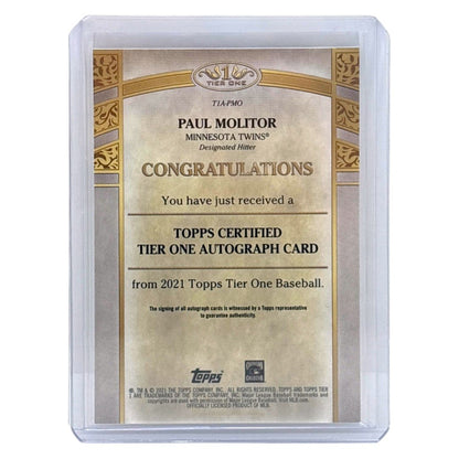 TOPPS MLBカード TIER ONE PAUL MOLITOR MINNESOTA TWINS /100 #T1A-PMO 中古 IT1