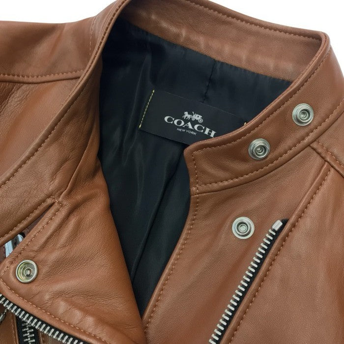 COACH コーチ ライダースジャケット レディース 秋冬 レザー ダブルブレスト ブラウン XSサイズ 33830 中古 T1