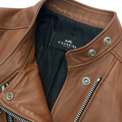 COACH コーチ ライダースジャケット レディース 秋冬 レザー ダブルブレスト ブラウン XSサイズ 33830 中古 T1