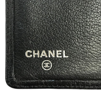 CHANEL シャネル 長財布 レディース 2つ折り レザー カメリア ココマーク シルバー金具 ブラック 中古 T1