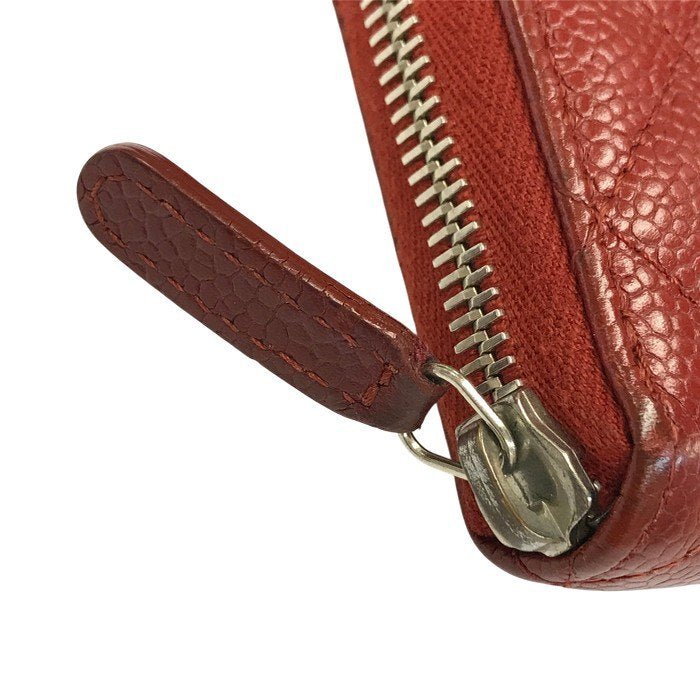 CHANEL シャネル マトラッセ 長財布 レディース ラウンドジップ ファスナー キャビアスキン キルティング レッド/シルバー金具 A50097 中古 T1