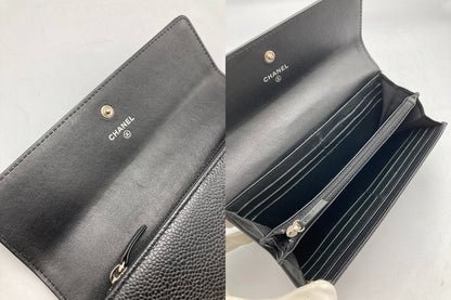 CHANEL シャネル キャビアスキン ココマーク 長財布 ブラック 中古 D4