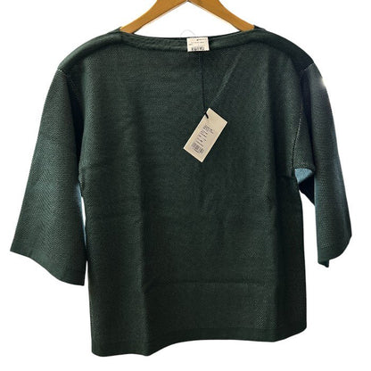 未使用品 AURALEE オーラリー 七分袖 Tシャツ A21SP01BW GIZA BIRDS EYE DOUBLE FACE BOAT NECK トップス レディース バーズアイボートネックニット グリーン 中古 W４