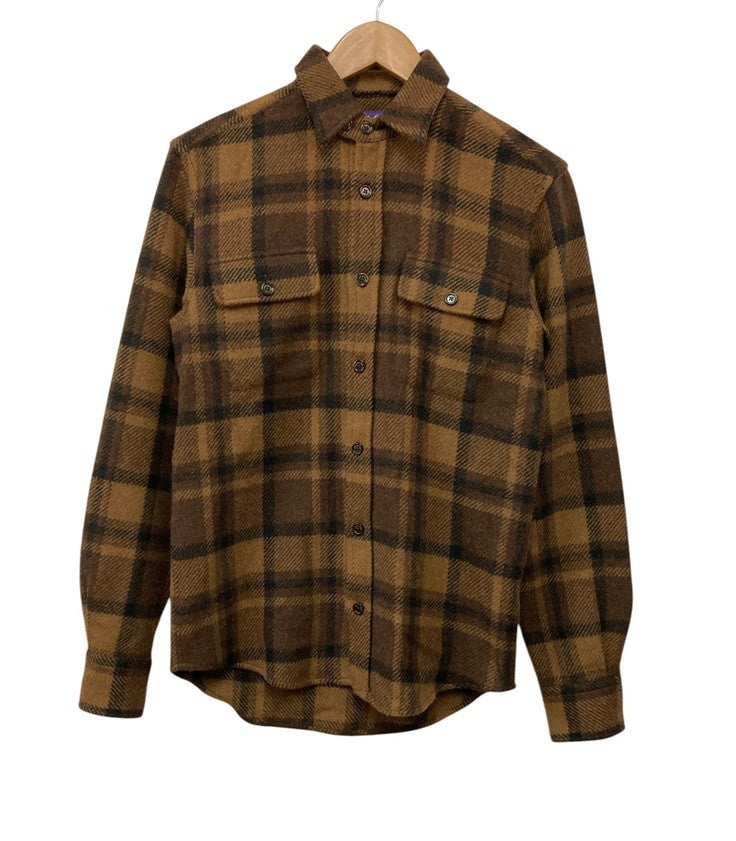 RALPH LAUREN ラルフローレン パープルレーベル キャメルヘア チェックシャツ サイズXS メンズ 中古 D4