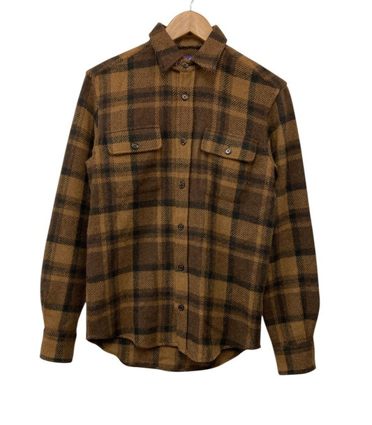 RALPH LAUREN ラルフローレン パープルレーベル キャメルヘア チェックシャツ サイズXS メンズ 中古 D4