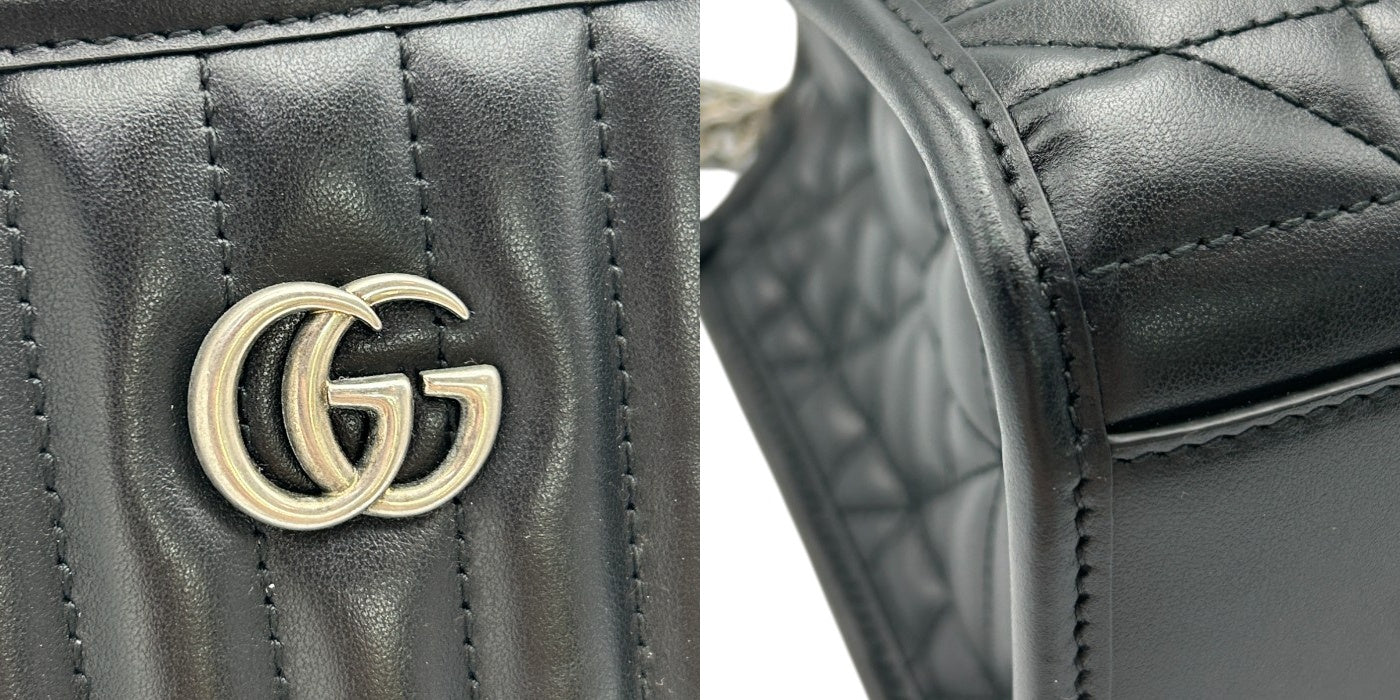 GUCCI グッチ GGマーモント スモール トートバッグ 681483 鞄 レザー 本革 レディース チェーン ブラック 中古 W４