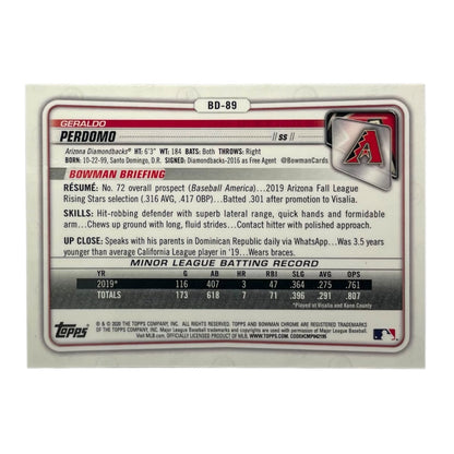 TOPPS MLBカード BOWMAN CHROME GERALDO PERDOMO ARIZONA DIAMONDBACKS /250 #BD-89 中古 IT2