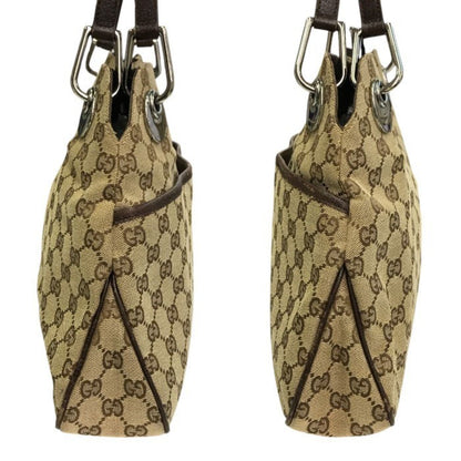 GUCCI グッチ GGキャンバス ハンドバッグ レディース キャンバス/レザー セミショルダー トート A4収納 カーキ/ブラウン 121023 中古 T1
