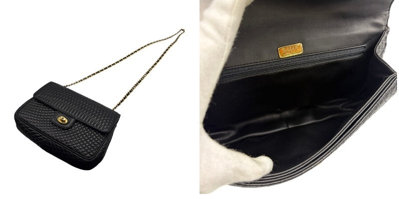 BALLY バリー キルティング レザー チェーン ショルダー バッグ 本革 鞄 レディース ブランド ブラック 肩掛け 斜め掛け 中古 W４