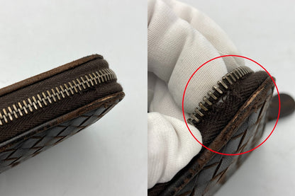 BOTTEGA VENETA ボッテガヴェネタ イントレチャート ラウンドファスナー長財布 中古 D4