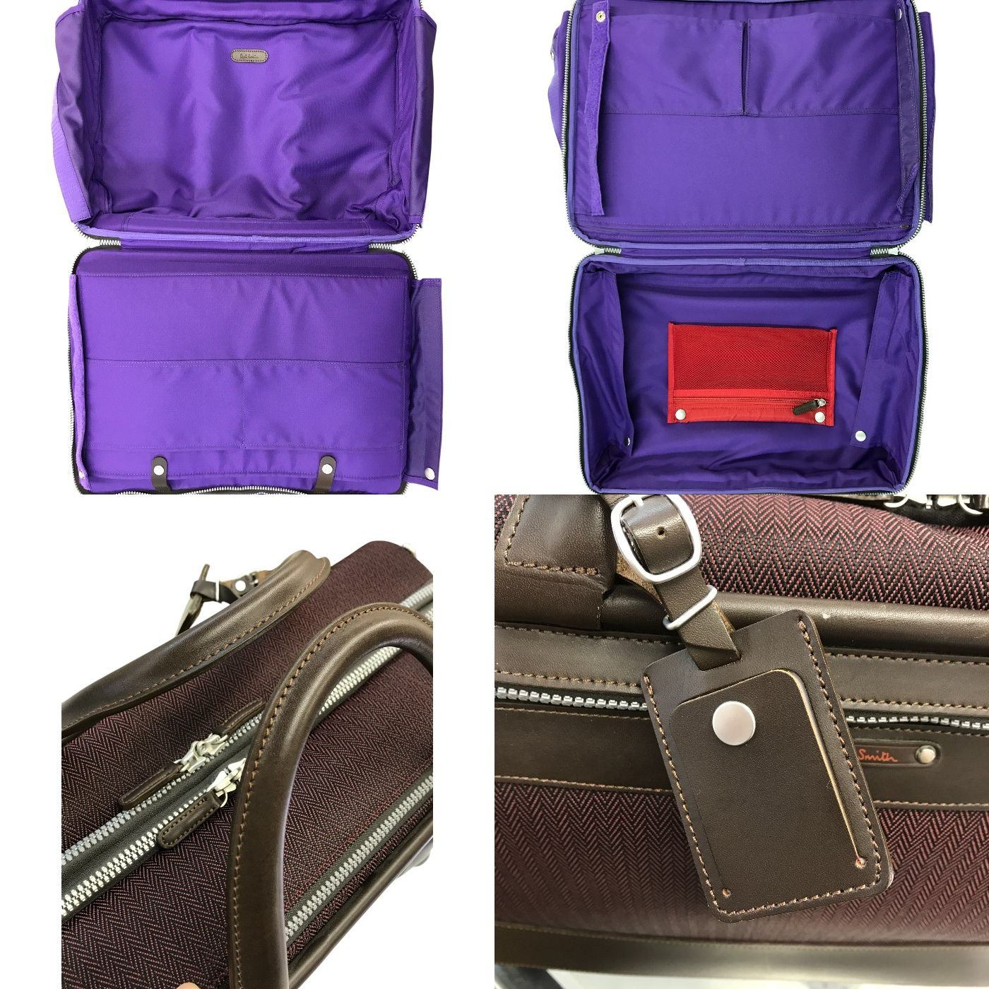 Paul Smith ポールスミス キャリーケース メンズ スーツケース 2way ショルダーバッグ ビジネス トラベル 旅行 ACE製 ヘリンボーン レッド系 中古 T1