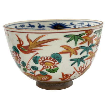 未使用品 平安陶華造り 呉須赤絵花鳥 茶碗揃い 5客 セット 茶碗 和食器 おしゃれ 中古 W1