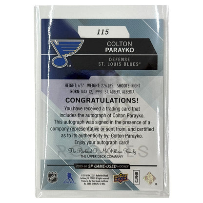 UPPER DECK NHLカード SP GAME USED COLTON PARAYKO ST. LOUIS BLUES #115 中古 IT1
