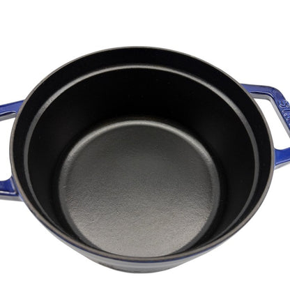 staub ストウブ ココット ラウンド グランブルー ホーロー鍋 40510-264 キッチンツール 調理器具 2.2L 20cm 中古 W1