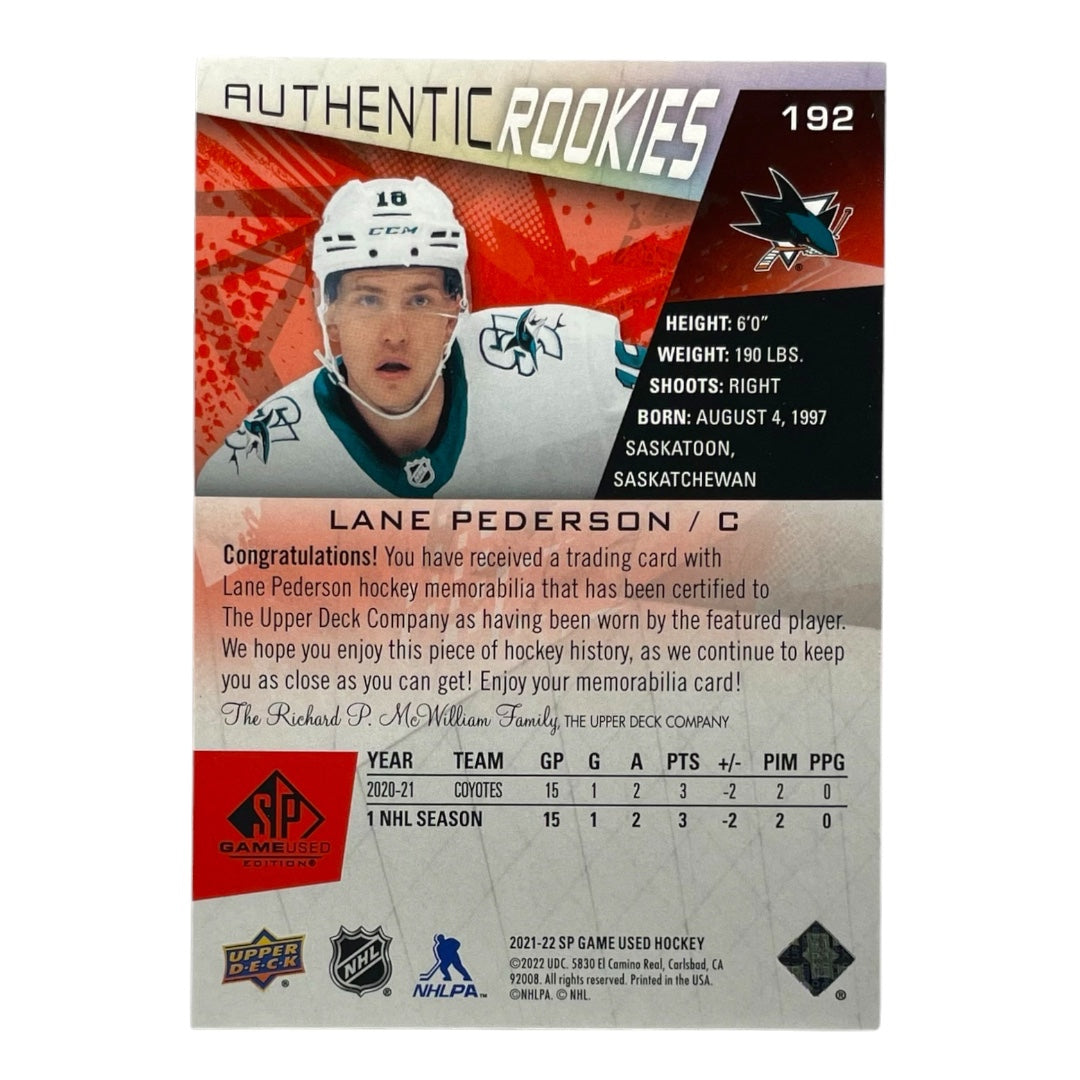 UPPER DECK NHLカード SP GAME USED LANE PEDERSON SAN JOSE SHARKS #192 中古 IT2