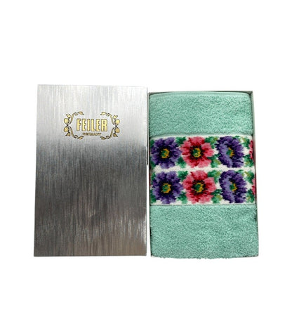 FEILER フェイラー 花柄 フェイスタオル ミントグリーン 中古 D4