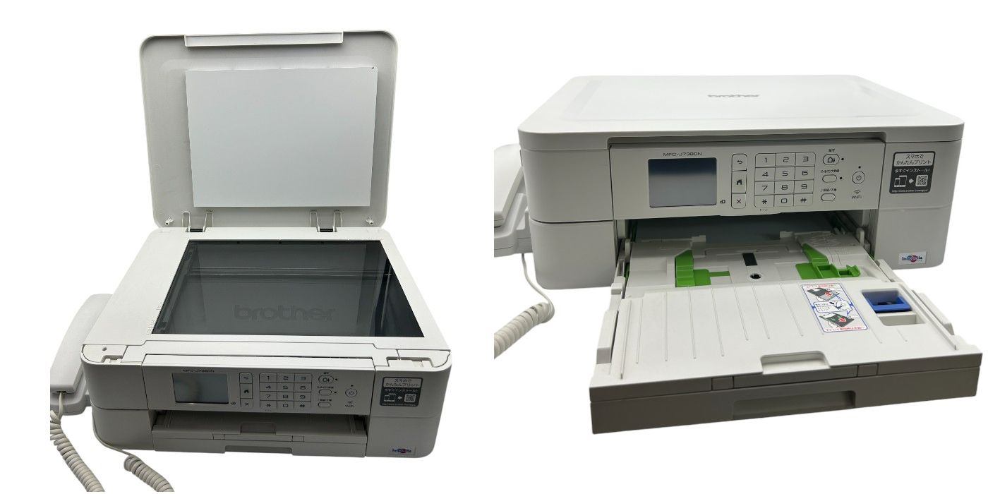 ブラザー プリンター A4 インクジェット複合機 MFC-J738DN FAX 電話機 子機1台付き 無線LAN brother プリビオ ファックス コピー ホワイト 中古 W４