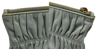 PRADA プラダ フラットポーチ 1M1152 グレー 小物 ブランド ギャザー レディース かわいい ミニ 小さい 中古 W４