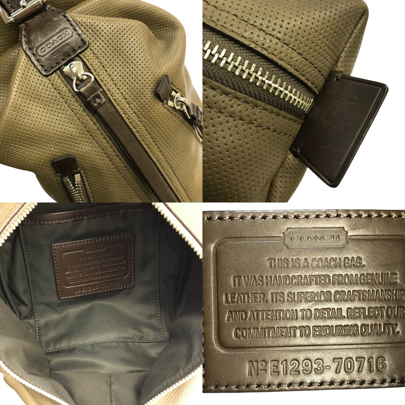 COACH コーチ トンプソン ボディバッグ メンズ パンチング レザー スリングバッグ カーキ 70716 中古 T1