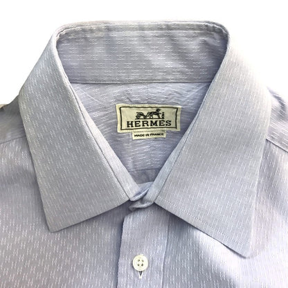 HERMES エルメス カジュアルシャツ メンズ コットン ワイシャツ H模様 セリエボタン ブルー系 39サイズ 中古 T1