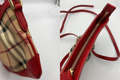 BURBERRY バーバリー ノバチェック ショルダーバッグ  レッド/ベージュ 中古 D4