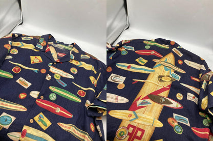 PAPAS ISLAND パパス 麻100% 半袖シャツ サーフ柄 中古 D4