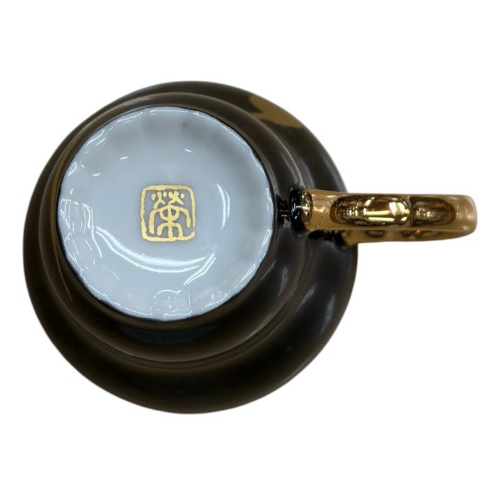 CORONAL・TOBE 香蘭社 榮 デミタスカップ＆ソーサー 3客 セット 食器 金彩 洋食器 ブラック ゴールド 中古 W４