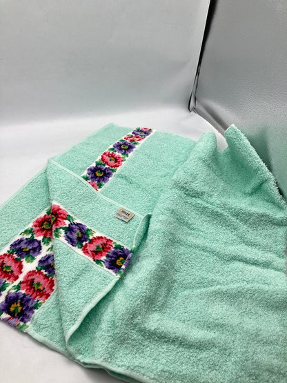 FEILER フェイラー 花柄 フェイスタオル ミントグリーン 中古 D4