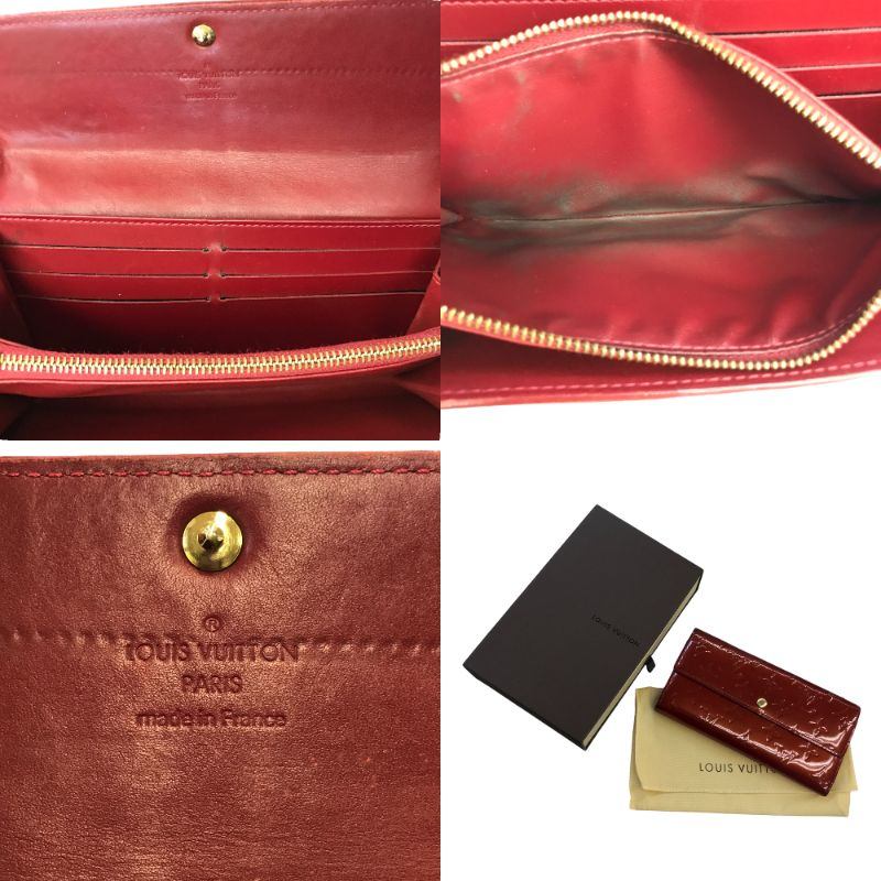 LOUIS VUITTON ルイヴィトン ヴェルニ ポルトフォイユ サラ 長財布 レディース 二つ折り ボタン エナメル ポムダムール M93530 中古 T1