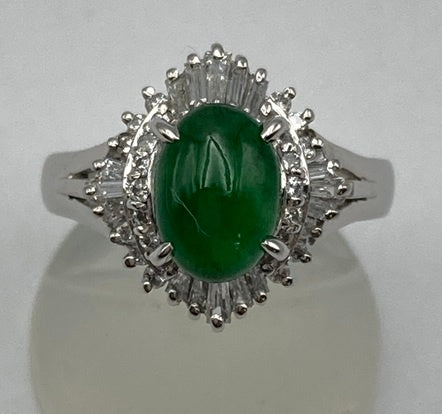 Pt900 ヒスイ(翡翠) ダイヤ0.43ct リング 12号 中古 D4
