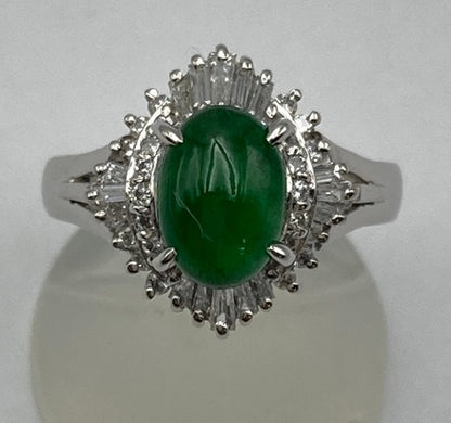 Pt900 ヒスイ(翡翠) ダイヤ0.43ct リング 12号 中古 D4