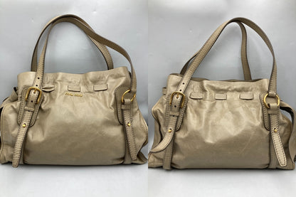 miumiu ミュウミュウ サイドリボン レザー トートバッグ レディース 中古 D4