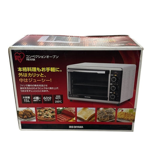 アイリスオーヤマ コンベクションオーブン【ピザプレート付き】 FVC-D15A-W ノンフライ トースト 4枚 ファン ヘルシー グリル 低温調理 蒸し料理 中古 R1