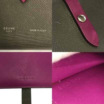 CELINE セリーヌ ラージストラップ マルチファンクション 長財布 レディース 二つ折り レザー バイカラー スナップ調節可 グレー/ピンク 中古 T1