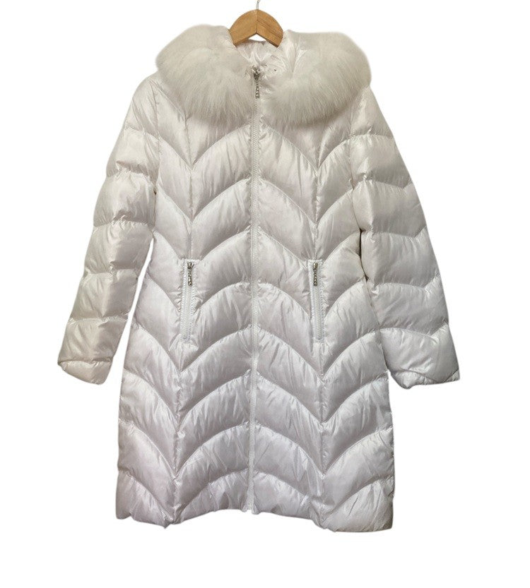 Super Beauty スーパービューティー ブルーフォックスファー ダウンコート ホワイト レディース サイズ40 中古 D4